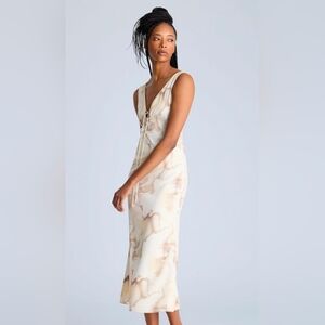Cream and Brown Printed Tie Detail Midi Dress * SIZE ALERT this is a size Small!